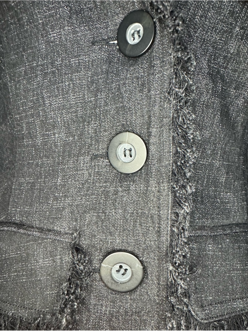 Cache Denim Blazer Jacket Womens 2 Black Frayed-Trim Notched Office - Picture 10 of 14